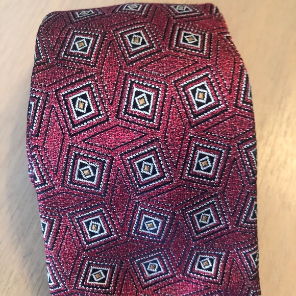 Sulka Vintage 100% silk tie - Red with abstract square pattern - Picture 3 of 4